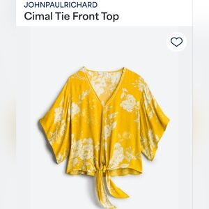 JohnPaulRichard Yellow Tie Front Blouse with Relaxed Sleeves